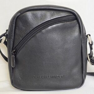 Derek Alexander‎ Cierra Small Leather Crossbody, Curved Zipper, Black, OB9604